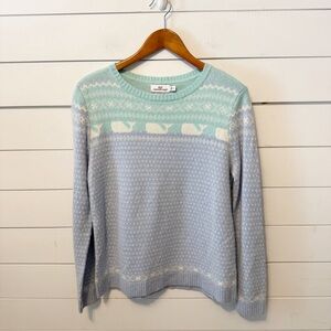 Vineyard Vines lambswool/cashmere/angora blend crewneck sweater in whale print.